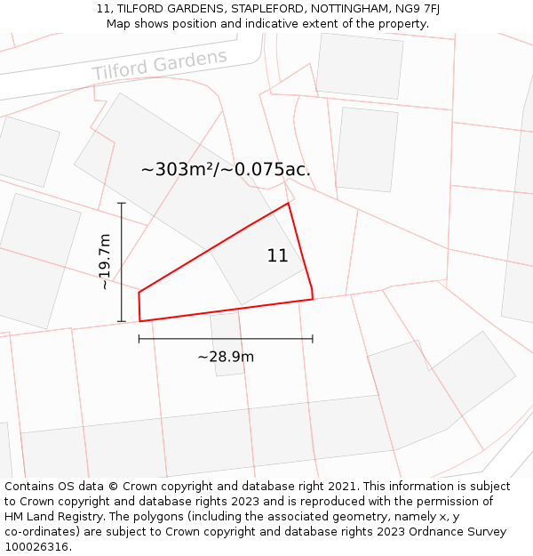 11, TILFORD GARDENS, STAPLEFORD, NOTTINGHAM, NG9 7FJ: Plot and title map