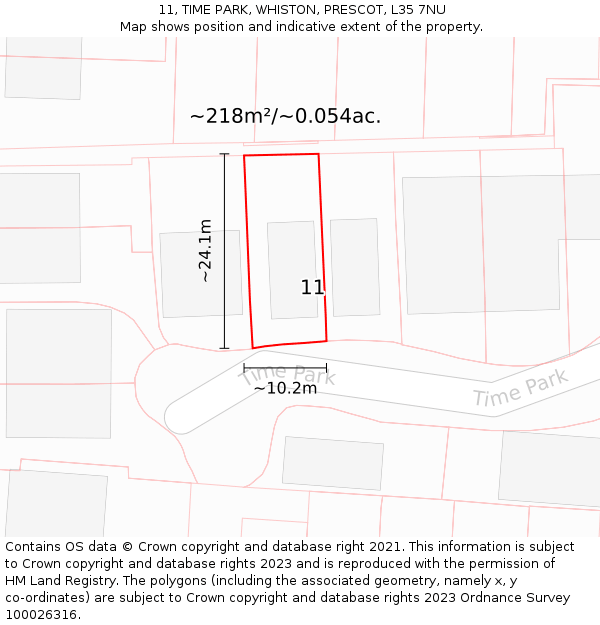 11, TIME PARK, WHISTON, PRESCOT, L35 7NU: Plot and title map