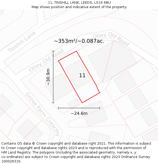 11, TINSHILL LANE, LEEDS, LS16 6BU: Plot and title map