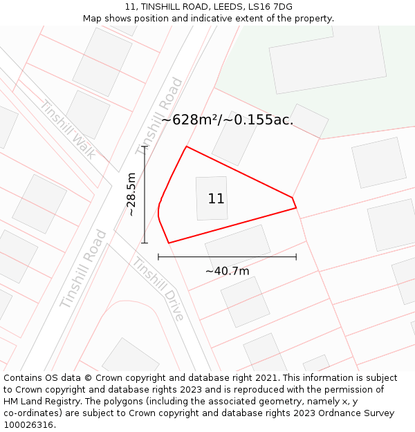 11, TINSHILL ROAD, LEEDS, LS16 7DG: Plot and title map