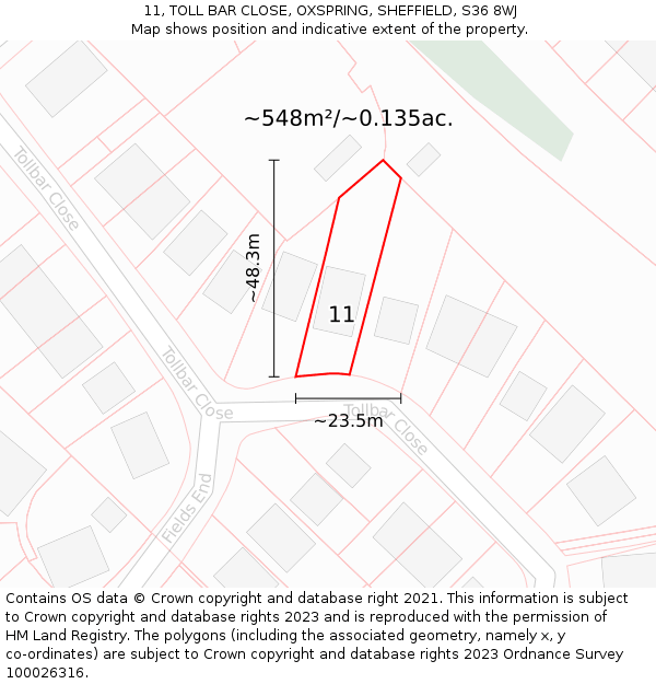 11, TOLL BAR CLOSE, OXSPRING, SHEFFIELD, S36 8WJ: Plot and title map