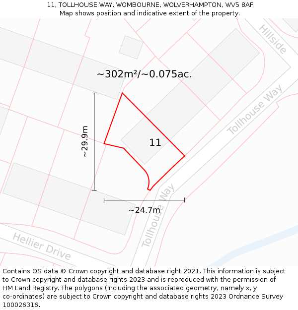 11, TOLLHOUSE WAY, WOMBOURNE, WOLVERHAMPTON, WV5 8AF: Plot and title map