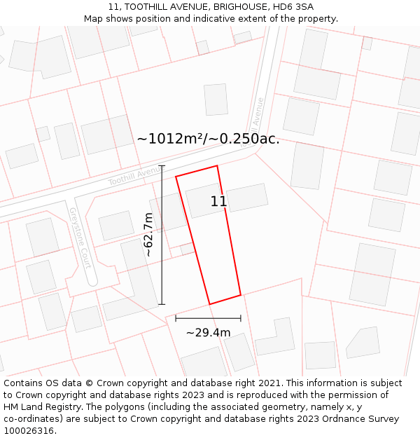 11, TOOTHILL AVENUE, BRIGHOUSE, HD6 3SA: Plot and title map