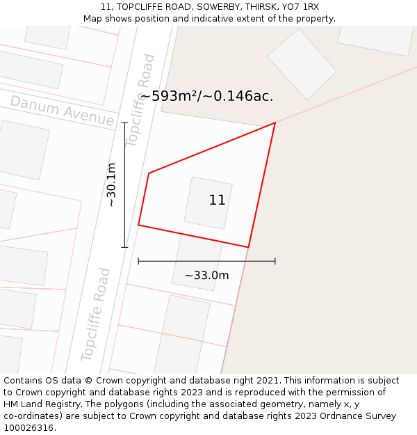 11, TOPCLIFFE ROAD, SOWERBY, THIRSK, YO7 1RX: Plot and title map