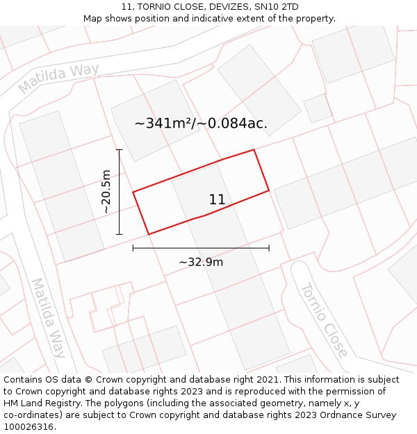 11, TORNIO CLOSE, DEVIZES, SN10 2TD: Plot and title map