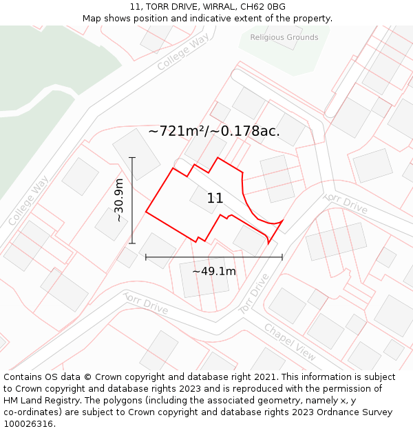 11, TORR DRIVE, WIRRAL, CH62 0BG: Plot and title map