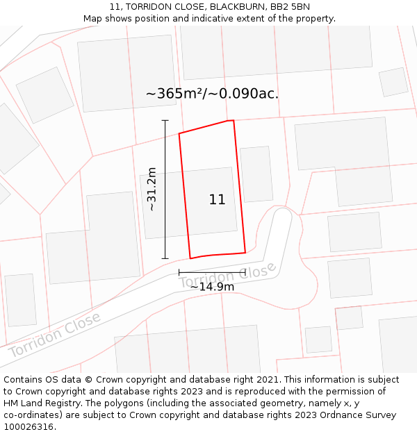11, TORRIDON CLOSE, BLACKBURN, BB2 5BN: Plot and title map