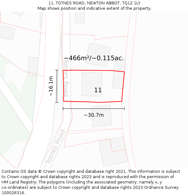 11, TOTNES ROAD, NEWTON ABBOT, TQ12 1LY: Plot and title map