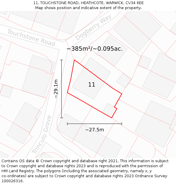 11, TOUCHSTONE ROAD, HEATHCOTE, WARWICK, CV34 6EE: Plot and title map