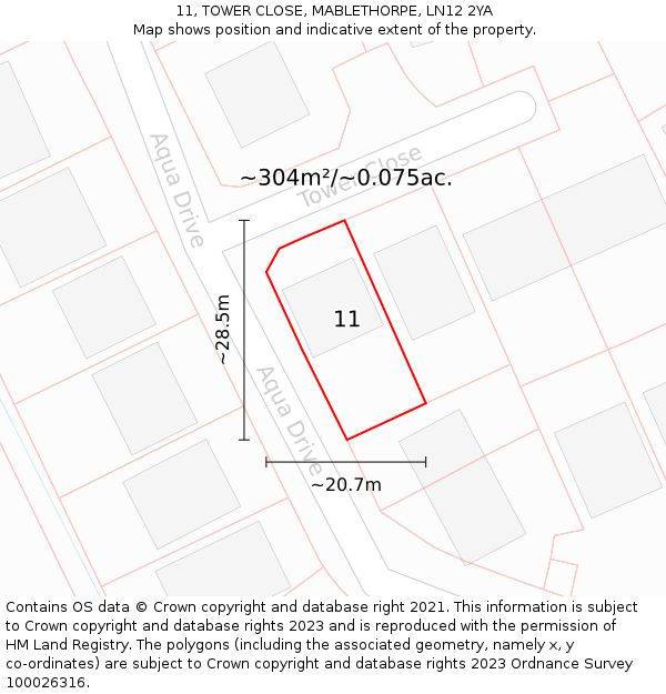 11, TOWER CLOSE, MABLETHORPE, LN12 2YA: Plot and title map