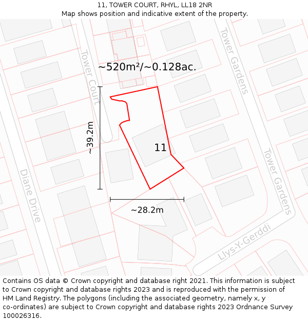 11, TOWER COURT, RHYL, LL18 2NR: Plot and title map