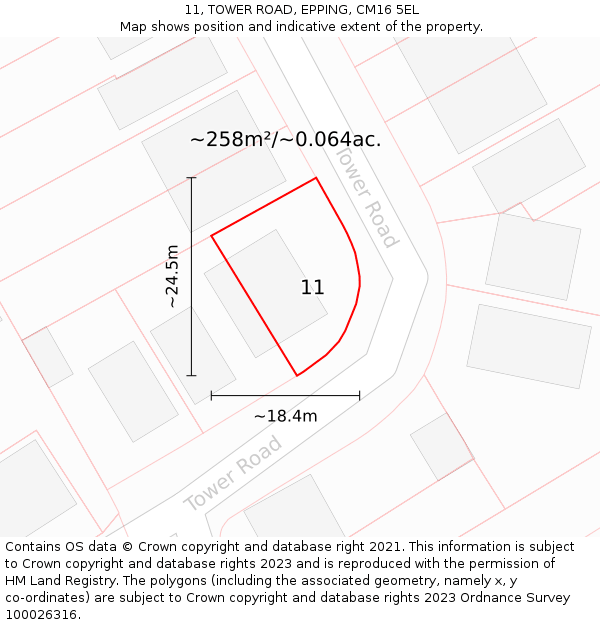 11, TOWER ROAD, EPPING, CM16 5EL: Plot and title map