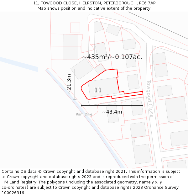 11, TOWGOOD CLOSE, HELPSTON, PETERBOROUGH, PE6 7AP: Plot and title map
