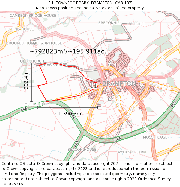 11, TOWNFOOT PARK, BRAMPTON, CA8 1RZ: Plot and title map