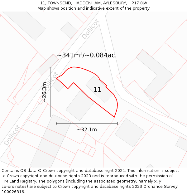 11, TOWNSEND, HADDENHAM, AYLESBURY, HP17 8JW: Plot and title map