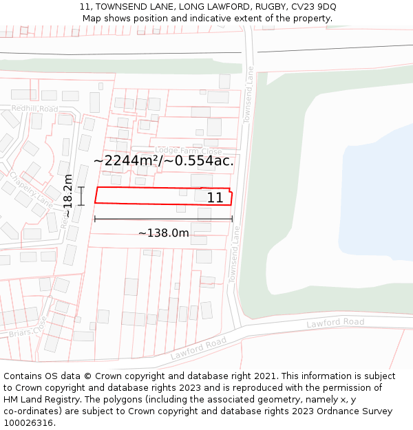 11, TOWNSEND LANE, LONG LAWFORD, RUGBY, CV23 9DQ: Plot and title map