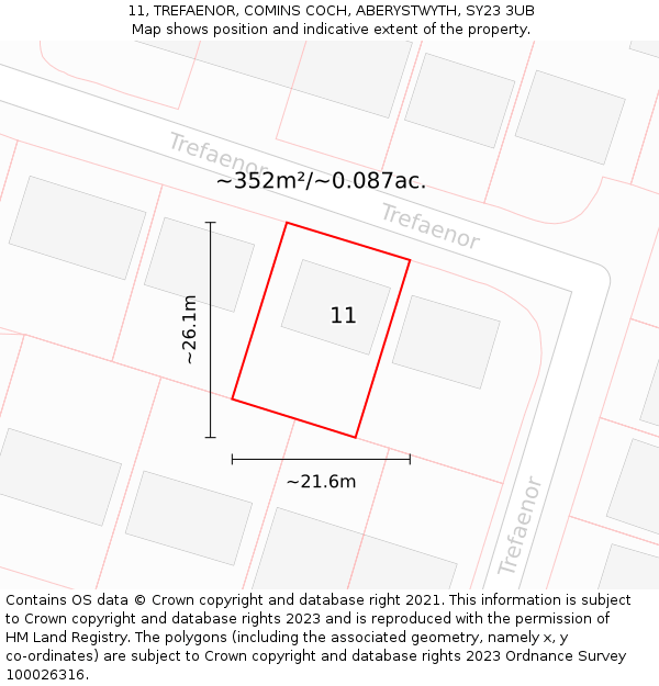 11, TREFAENOR, COMINS COCH, ABERYSTWYTH, SY23 3UB: Plot and title map