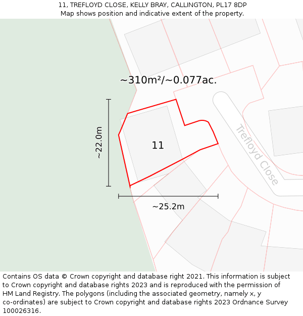 11, TREFLOYD CLOSE, KELLY BRAY, CALLINGTON, PL17 8DP: Plot and title map