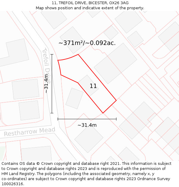 11, TREFOIL DRIVE, BICESTER, OX26 3AG: Plot and title map