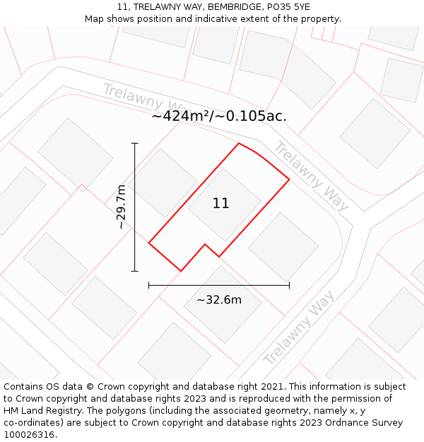 11, TRELAWNY WAY, BEMBRIDGE, PO35 5YE: Plot and title map