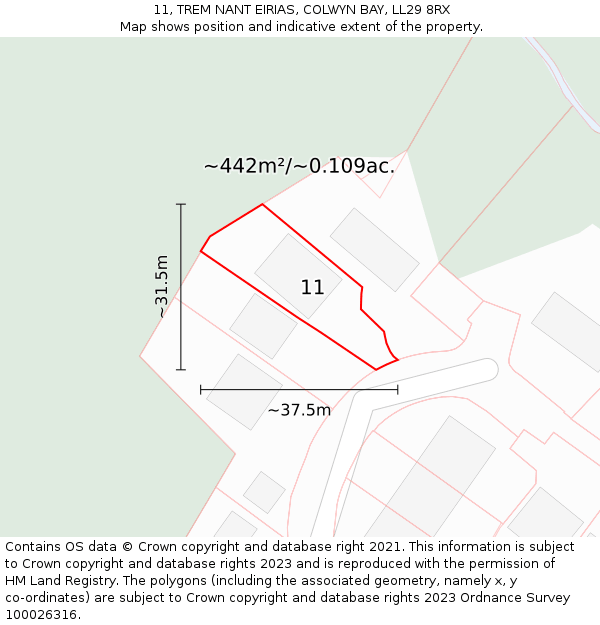 11, TREM NANT EIRIAS, COLWYN BAY, LL29 8RX: Plot and title map
