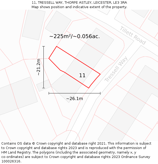 11, TRESSELL WAY, THORPE ASTLEY, LEICESTER, LE3 3RA: Plot and title map