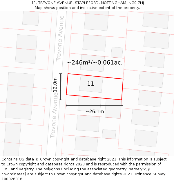 11, TREVONE AVENUE, STAPLEFORD, NOTTINGHAM, NG9 7HJ: Plot and title map