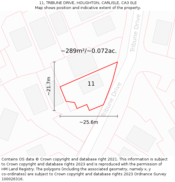 11, TRIBUNE DRIVE, HOUGHTON, CARLISLE, CA3 0LE: Plot and title map