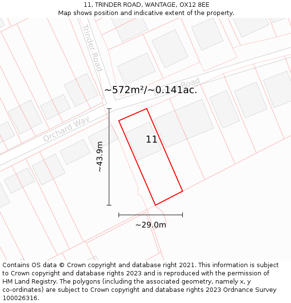 11, TRINDER ROAD, WANTAGE, OX12 8EE: Plot and title map