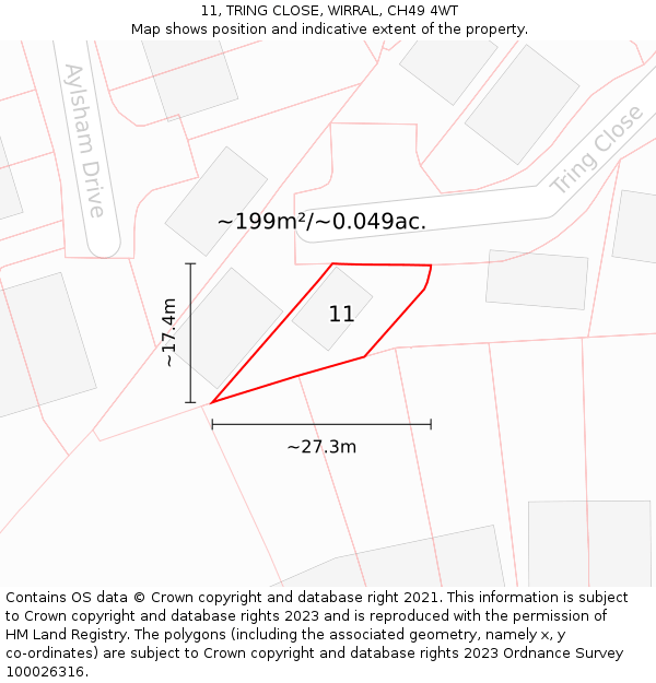 11, TRING CLOSE, WIRRAL, CH49 4WT: Plot and title map