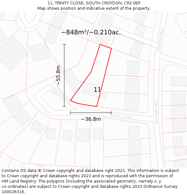 11, TRINITY CLOSE, SOUTH CROYDON, CR2 0EP: Plot and title map