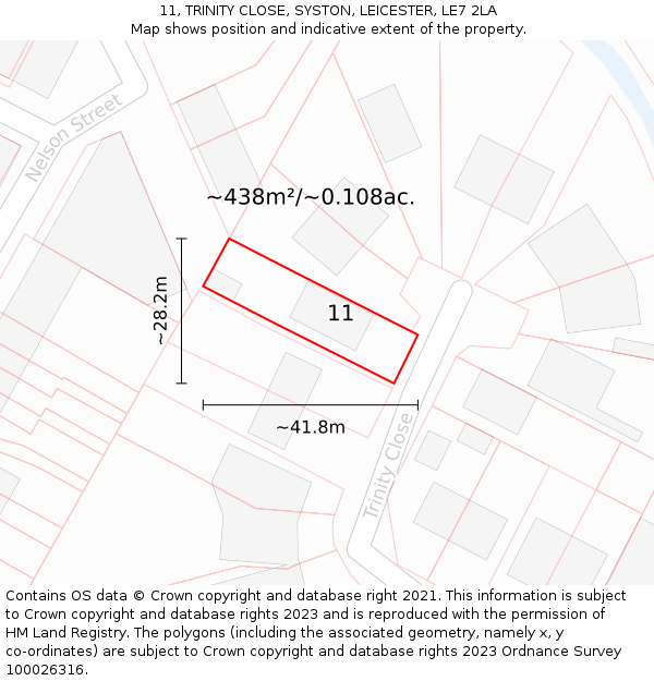 11, TRINITY CLOSE, SYSTON, LEICESTER, LE7 2LA: Plot and title map
