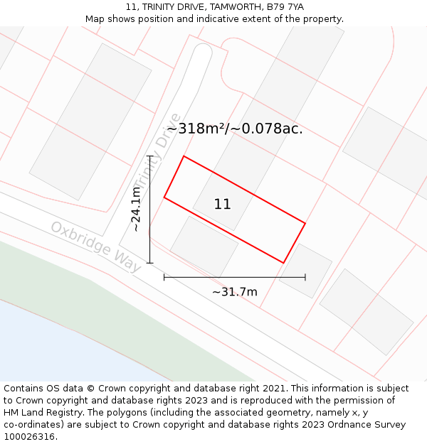 11, TRINITY DRIVE, TAMWORTH, B79 7YA: Plot and title map