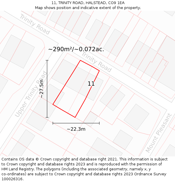 11, TRINITY ROAD, HALSTEAD, CO9 1EA: Plot and title map