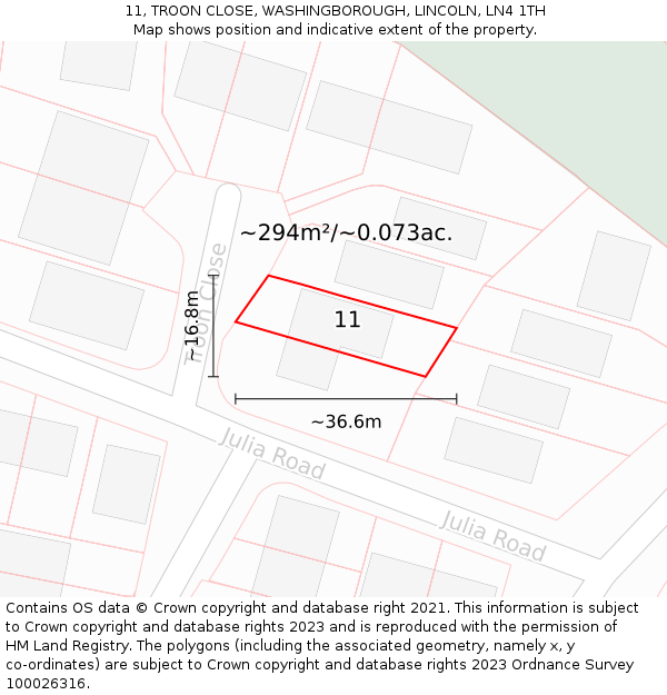 11, TROON CLOSE, WASHINGBOROUGH, LINCOLN, LN4 1TH: Plot and title map