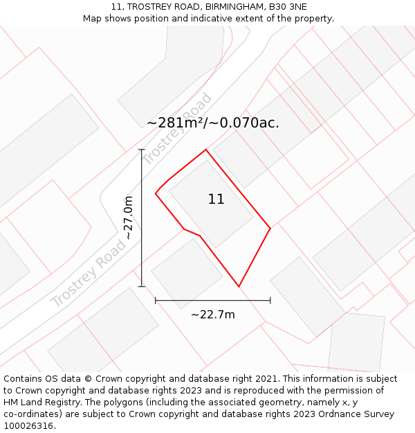 11, TROSTREY ROAD, BIRMINGHAM, B30 3NE: Plot and title map