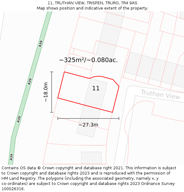 11, TRUTHAN VIEW, TRISPEN, TRURO, TR4 9AS: Plot and title map