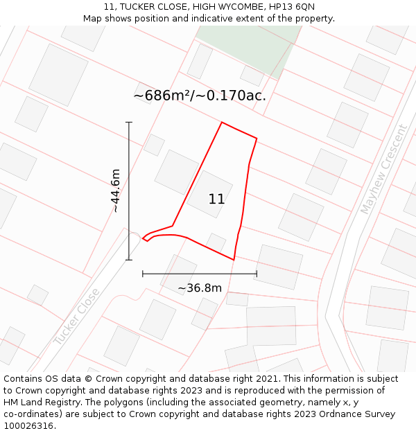 11, TUCKER CLOSE, HIGH WYCOMBE, HP13 6QN: Plot and title map