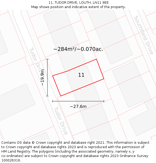 11, TUDOR DRIVE, LOUTH, LN11 9EE: Plot and title map