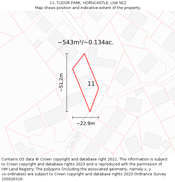 11, TUDOR PARK, HORNCASTLE, LN9 5EZ: Plot and title map