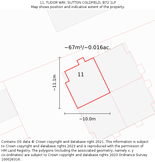 11, TUDOR WAY, SUTTON COLDFIELD, B72 1LP: Plot and title map