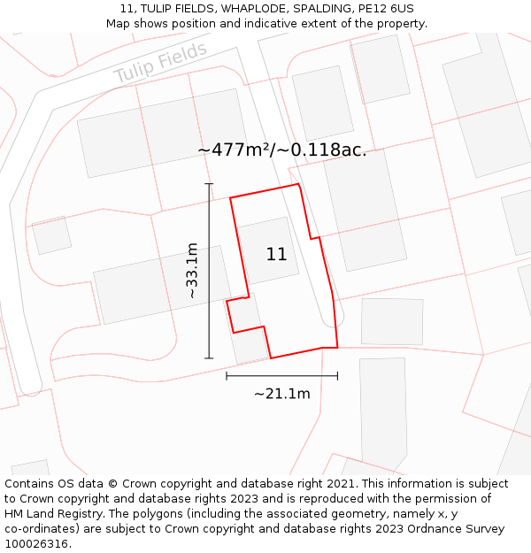 11, TULIP FIELDS, WHAPLODE, SPALDING, PE12 6US: Plot and title map