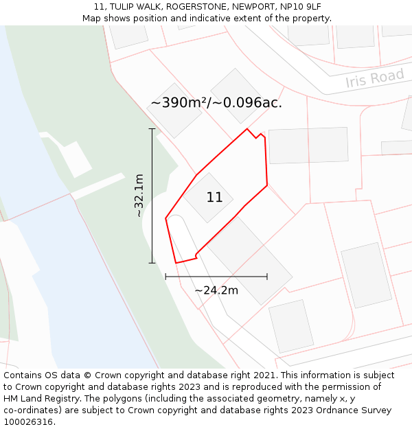 11, TULIP WALK, ROGERSTONE, NEWPORT, NP10 9LF: Plot and title map