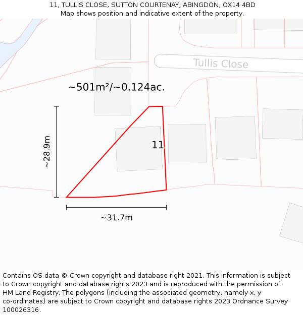 11, TULLIS CLOSE, SUTTON COURTENAY, ABINGDON, OX14 4BD: Plot and title map
