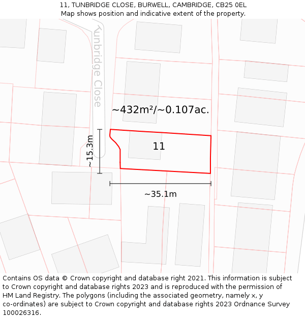 11, TUNBRIDGE CLOSE, BURWELL, CAMBRIDGE, CB25 0EL: Plot and title map
