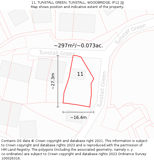 11, TUNSTALL GREEN, TUNSTALL, WOODBRIDGE, IP12 2JJ: Plot and title map