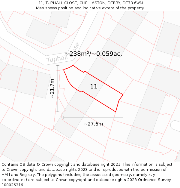 11, TUPHALL CLOSE, CHELLASTON, DERBY, DE73 6WN: Plot and title map