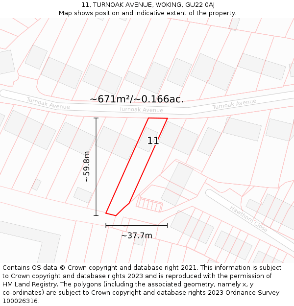 11, TURNOAK AVENUE, WOKING, GU22 0AJ: Plot and title map
