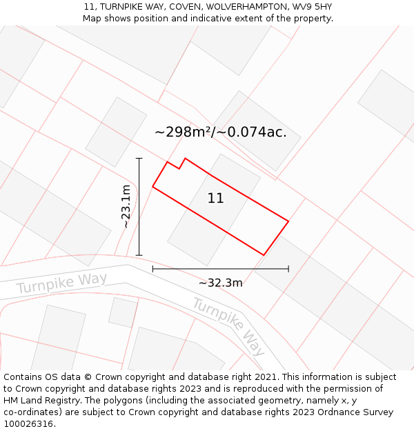 11, TURNPIKE WAY, COVEN, WOLVERHAMPTON, WV9 5HY: Plot and title map