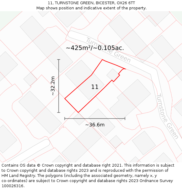 11, TURNSTONE GREEN, BICESTER, OX26 6TT: Plot and title map